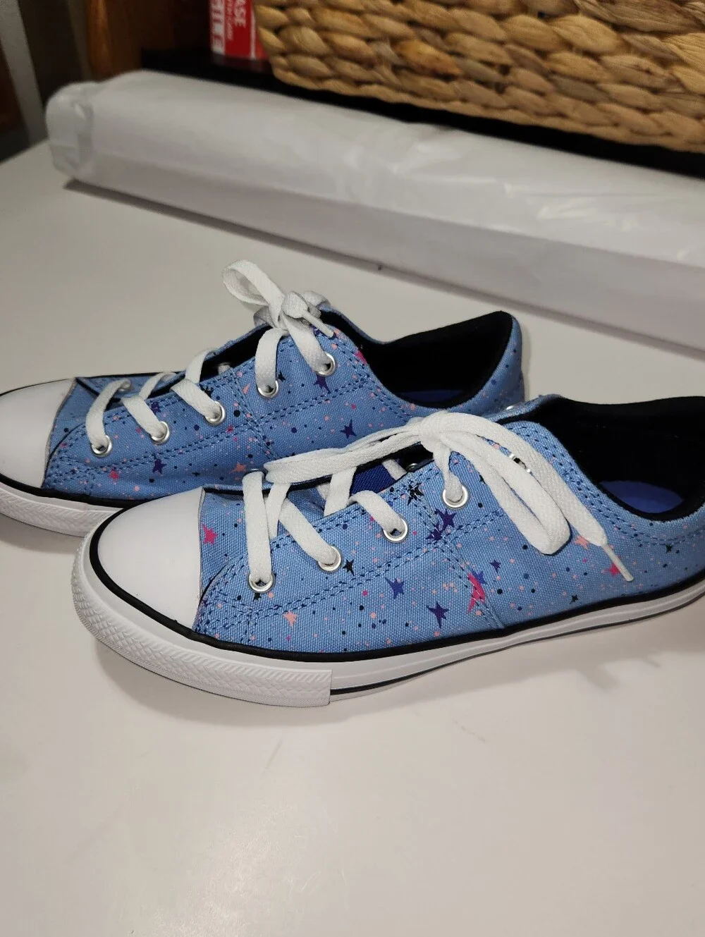 Girls Converse Light Blue Star-Print High Tops